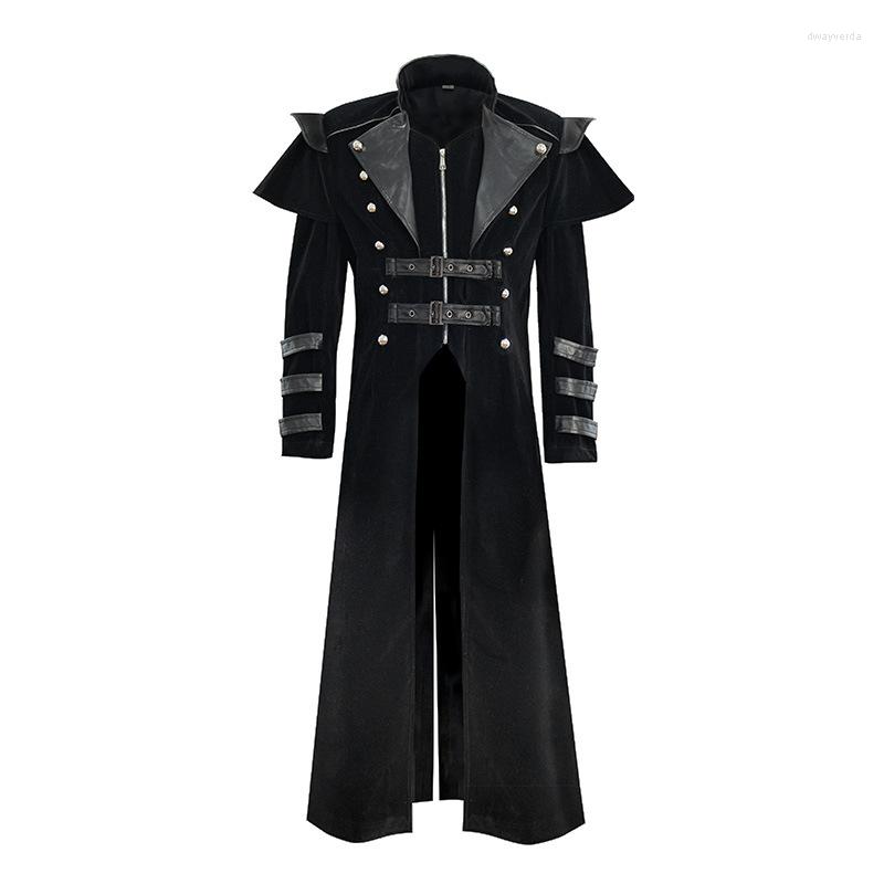 

Men' Trench Coats Mens Vintage Tailcoat Jacket Steampunk Gothic Victorian Frock Coat Uniform Halloween Cosplay Costume Medieval Long Trench, Black