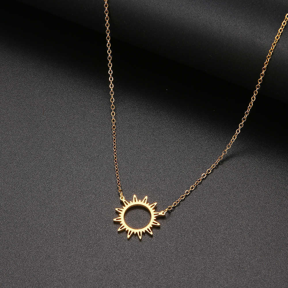 Dotifi Women's Gold and Stainless Steel Necklace, Pendant Representing the Sun, Plus Irregular Circular Outline, Jewelry Gift,-image-747225627
