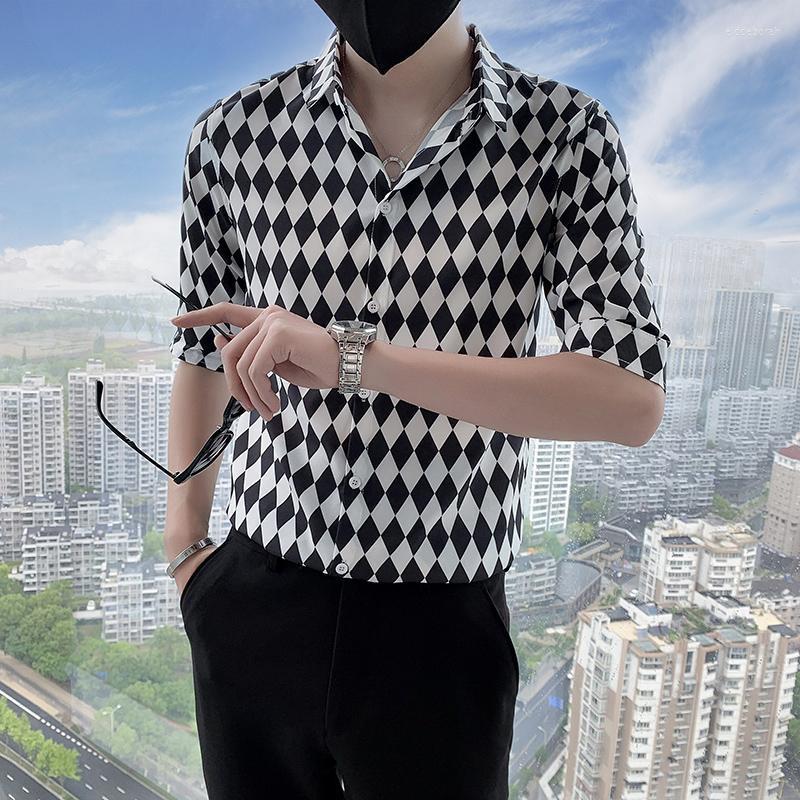 

Men's Casual Shirts Summer Checkerboard Men Half Sleeve Shirt Slim Business Social Clothing StreetwearS Ocial Party TuxedoMen's Eldd22, Plaid