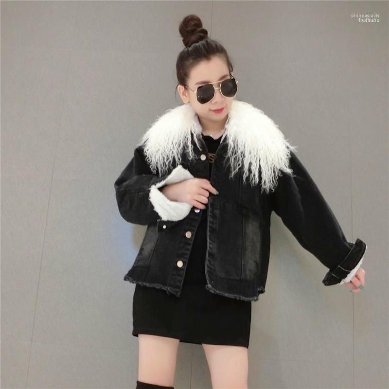 

Women's Down & Parkas MUMUZI Fashion Warm Winter Jackets Women Fur Collar Short Parka L Lapel Casual Cotton Womens Denim Outwear With Big Fu, Black