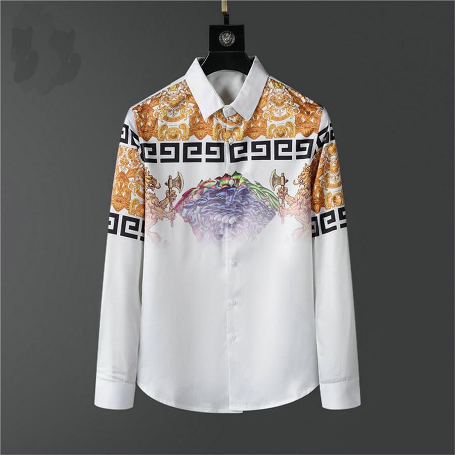 

2022 Luxury Designer Fashion Men's Shirts Long Sleeve Print Silky Business Casual Brand Spring Slim Fit Shirts M-3XL#05, Black