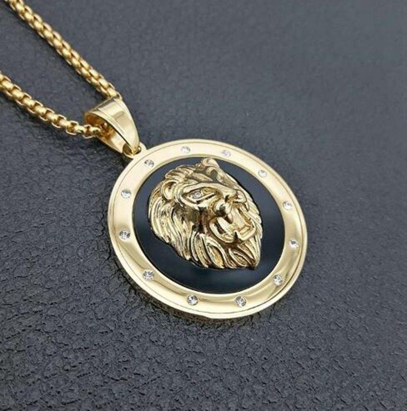 

Pendant Necklaces Hip Hop Round Lion Necklace Gold Silver Color Punk Animal Head For Men JewelryPendant