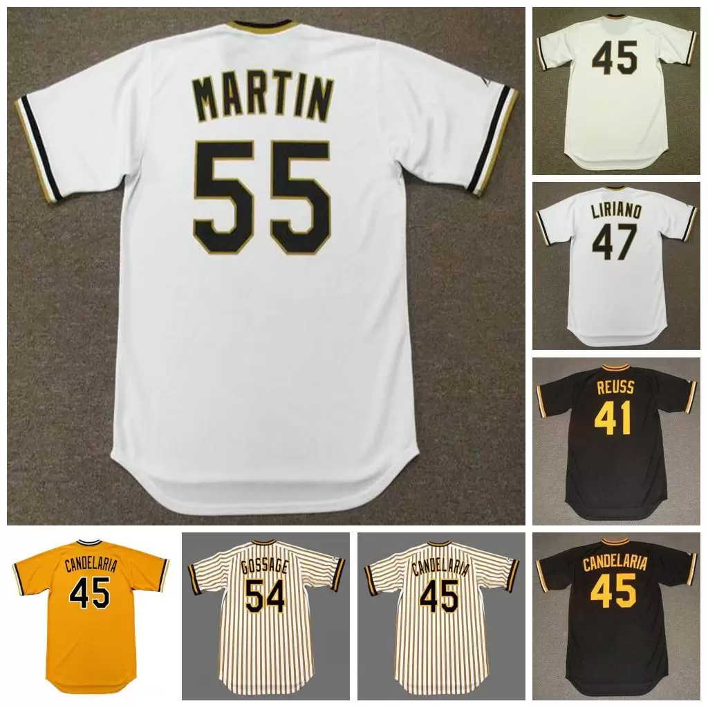 

Pittsburgh Vintage Baseball Jersey 41 JERRY REUSS 1978 45 JOHN CANDELARIA 1976 47 FRANCISCO LIRIANO 1970's 54 RICH GOSSAGE 1977 55 RUSSELL MARTIN, 55 russell martin 1970's white