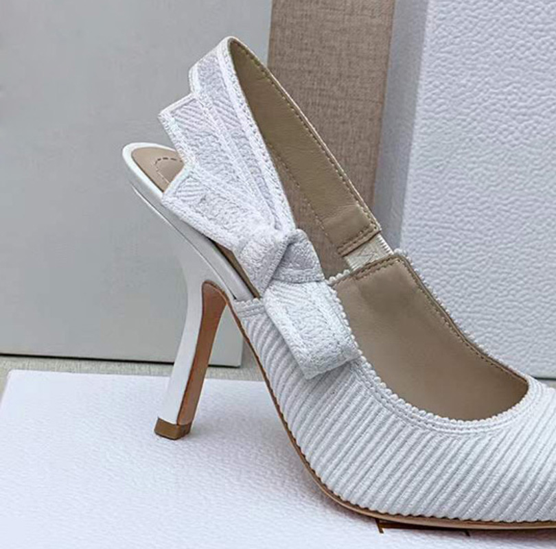 

women's sandals Weaving exterior materials bow embroidery font decoration pointed toe high heels Luxury Designer Sandals banquet white dress shoes, Orange