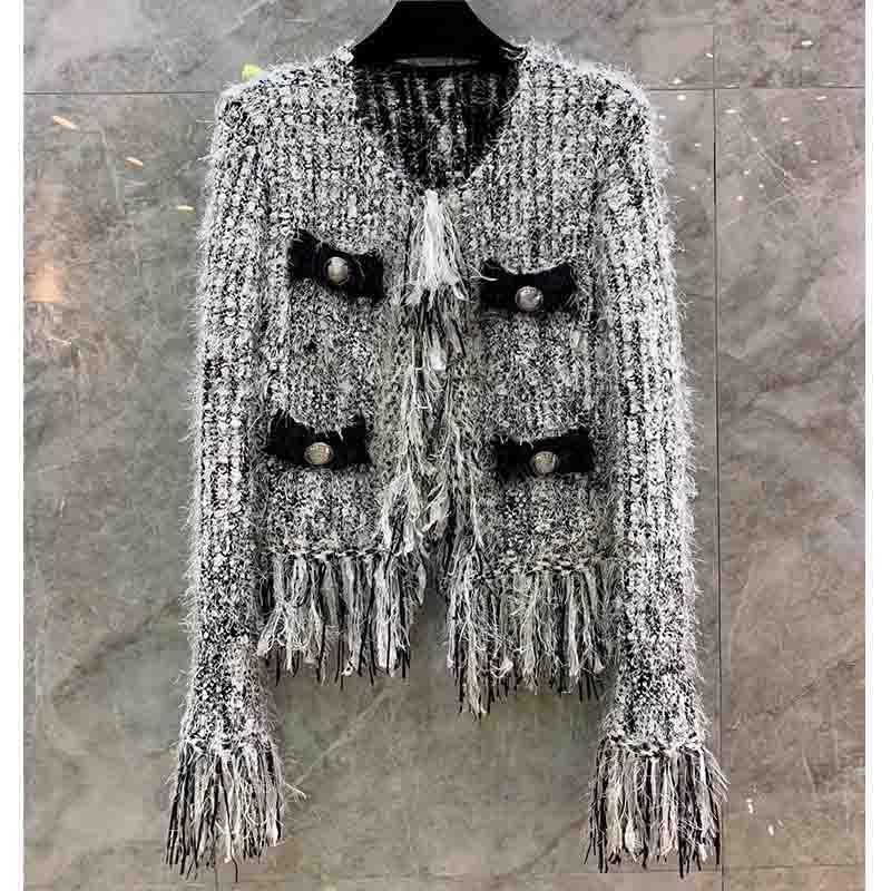 

Women' Jackets 21Winter Women Tassel Tweed Jacket Long Sleeve O Neck Single Breasted Outwear High Quality Elegant Office Lady, Like picture