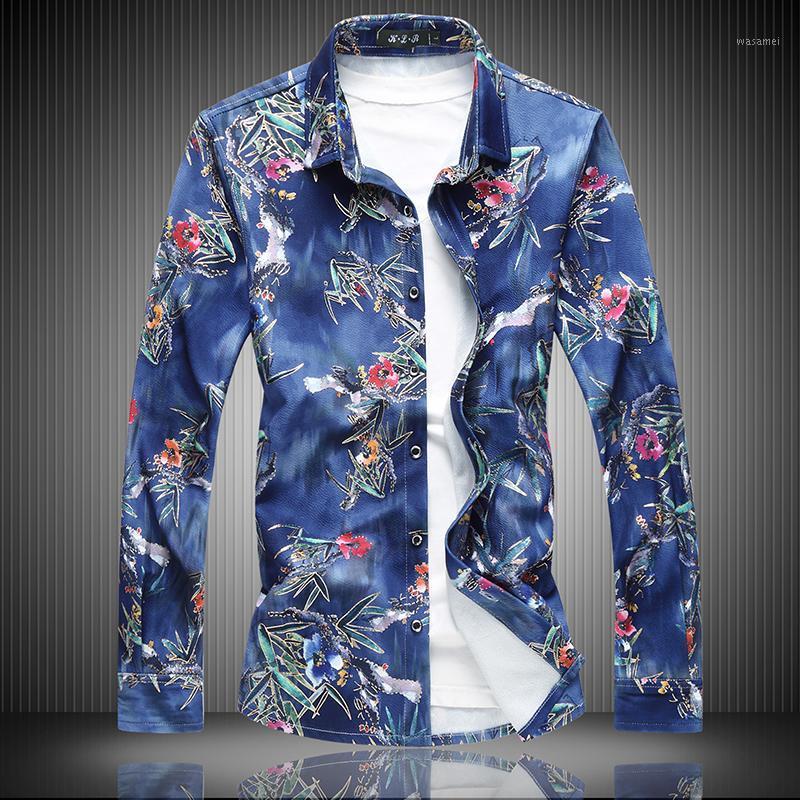 

Purple High Men's Quality Casual 2022 Arrival Long Sleeve Cotton Design Men Flowers Shirts Plus Size 6XL 7XL 9092