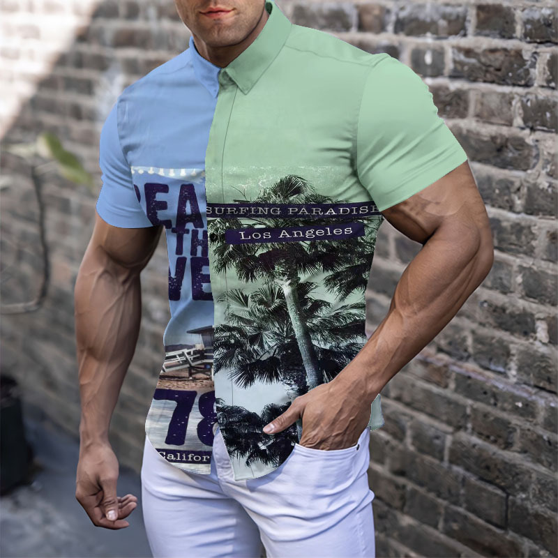 Slim Fit Shirt Tree Print Chemises décontractées pour hommes chemisiers à manches courtes été imprimé Chemise Motif Homme Vêtements xxxl Hawaïen