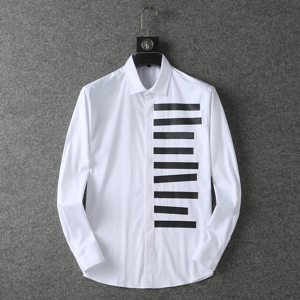 

Men Casual Shirts Luxury Slim Silk T-Shirts Long Sleeves Formal Business Clothing Black White 2 Colors Size M-XXXL 30, Customize
