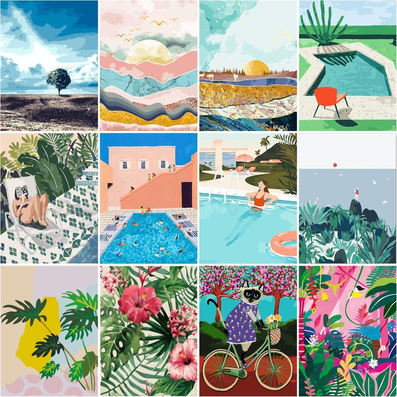 

Paintings RUOPOTY 60x75cm Frame Diy Painting By Numbers Modern Wall Art Canvas Landscape Handpainted Home Decor Po Gift