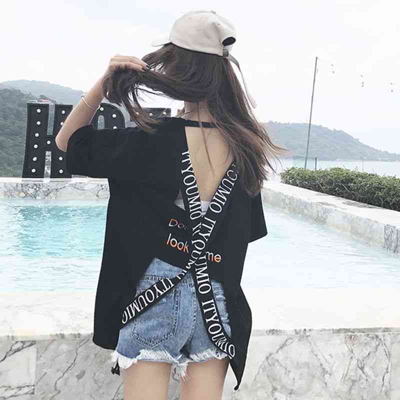 

New Fashion 2022 New Back Top Short Sleeve Hollow T-shirt Summer T-shirt Short Sleeve Tee Tops Wholesale, Black