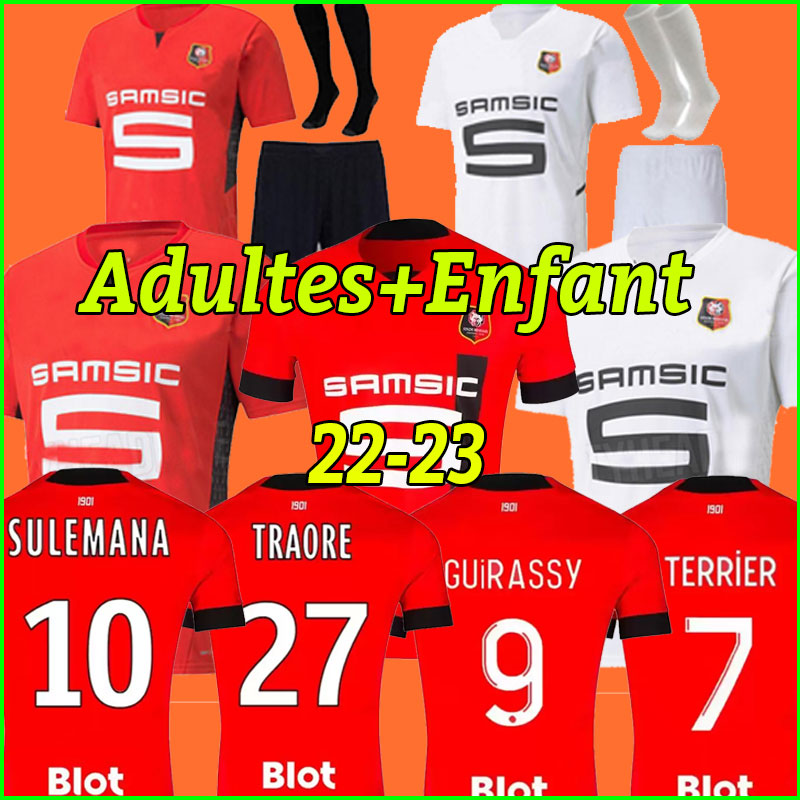 

Rennes 21 22 23 Stade Rennais soccer Jerseys Doku TERRIER BOURIGE AUD Guirassy CAMAVINGA aguerd Niang 2022 2023 maillots de foot men kids kit football shirts full set, Home+patch