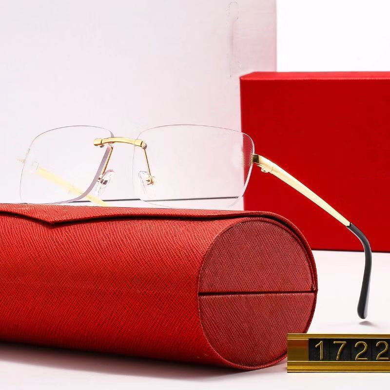 

Latest Fashion Men Designer Sunglasses Composite Metal Rimless Optical Frame Classic Rectangle Square Gold Luxury Sunglasses for women