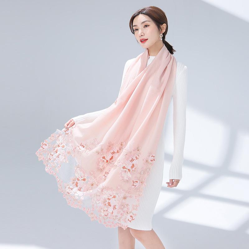 

Berets Women Scarf Summer Silk Scarves Shawls Fashion Lady Wraps Soft Pashimina Female One, Black