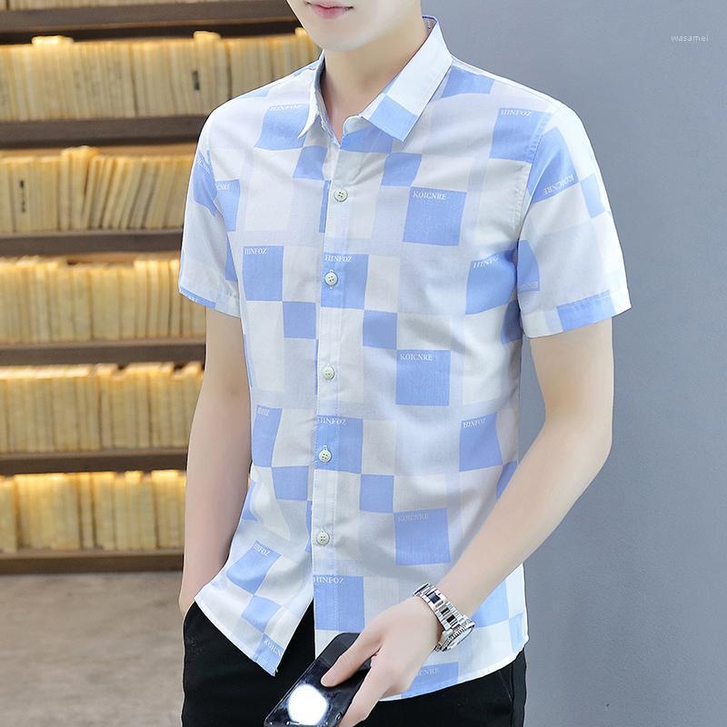 

Mens Dress Shirts Summer Business Casual Slim Shorts Sleeve Cotton Plaid Interview Office Button Brand Shirt Men's, Green