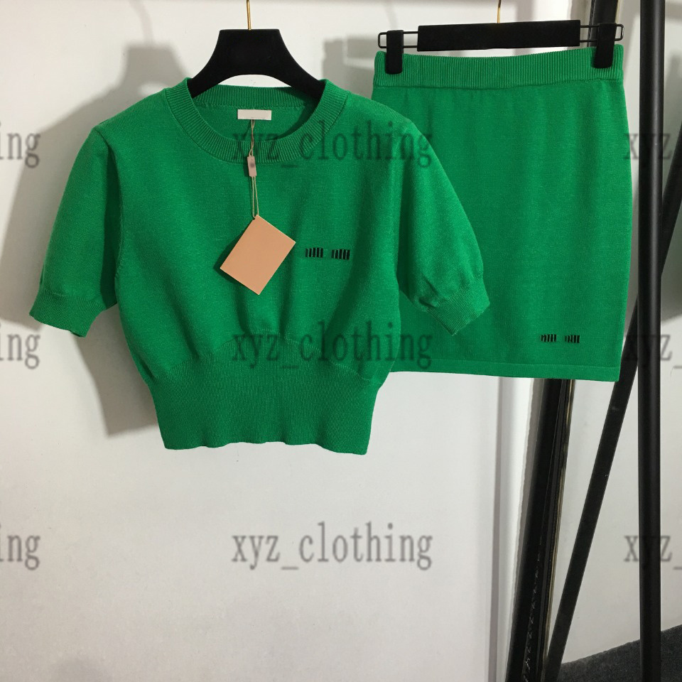 

womens skirts newly knitted ywo pieces pants sets t shirts+skirts high waist pack hips dress letter printing short knitting tops  size dresses, Green