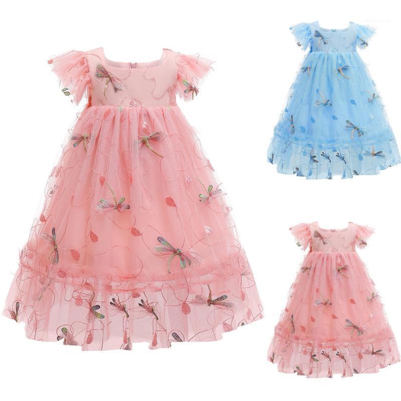

Girl's Dresses Dragonfly Embroidered Princess Dress Summer Short Sleeve A-line Kids Baby Girls Shirt-dress, Pink