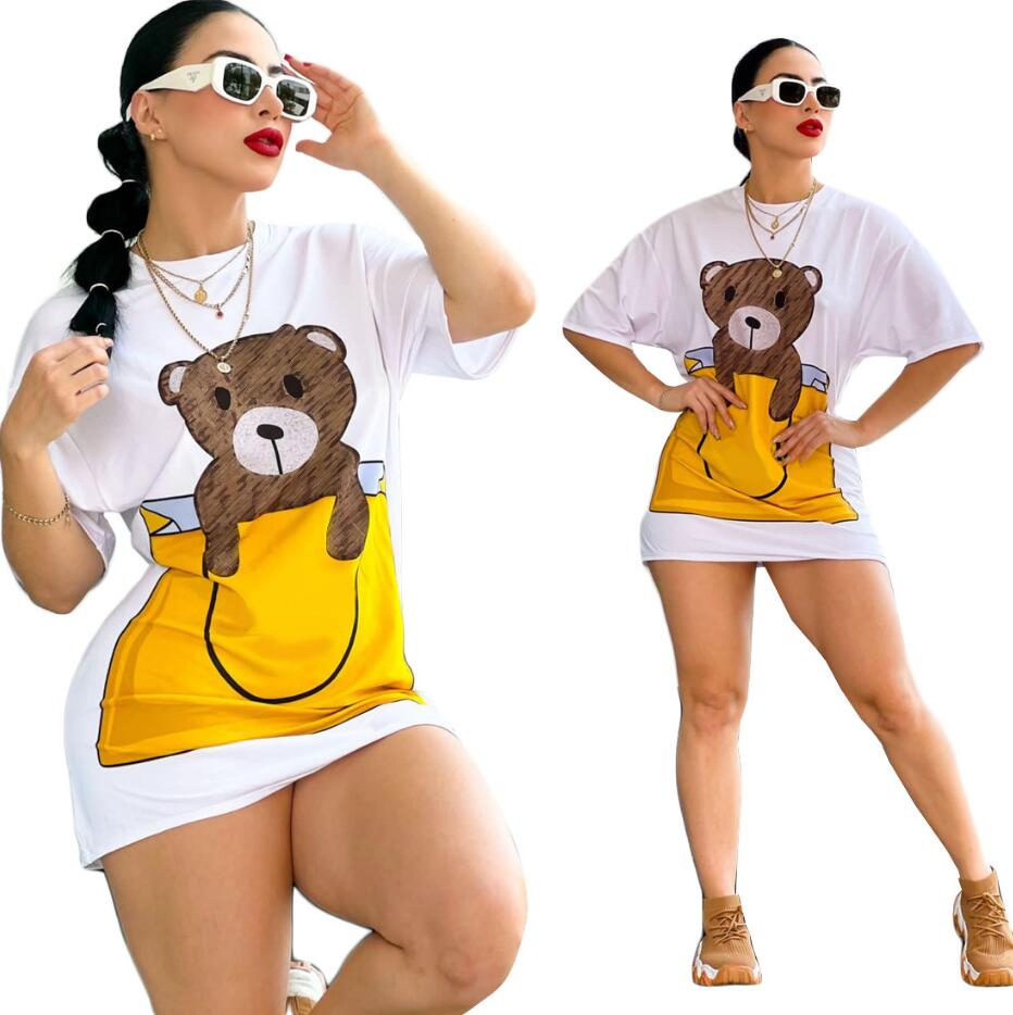 

J2701 European and American women's dresses summer new fashion white bear print short skirt