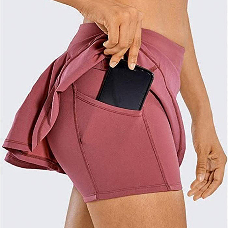 

Yoga Running Pleated Sports Skirt Student Fitness Tennis Dress Quick-drying Double-layer Anti-exposure Sexy Gym Women Skorts White Skirts for Womens With shorts, Pink