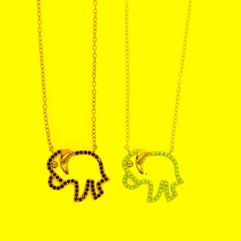

Chains Factory Promotion Cute Elephant Charm Black Turquoises Stone Paved 925 Sterling Women Animal Necklace JewelryChains