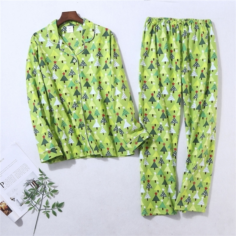 

100% Cotton Pajamas Set Women Winter Warm Sexy Femme Print Cartoon Pyjama Long Sleeve Shirts Pants 2PieceSet Mom Homewear 201105, Beige