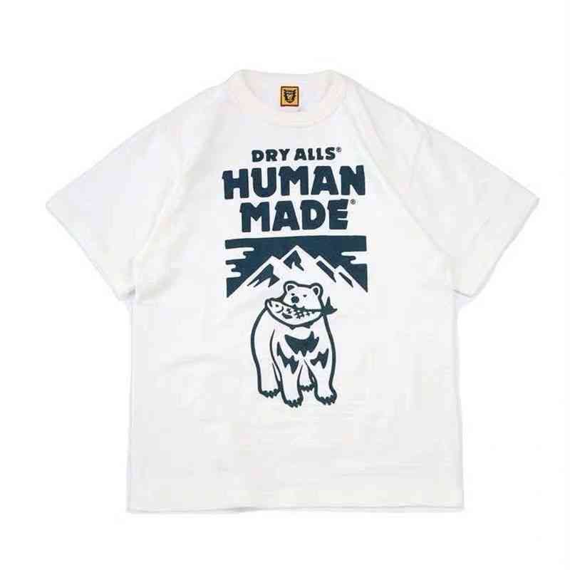 

Human Made 21ss by Nigo Cartoon Iceberg Polar Bear Eating Fish Men and Women Lovers Fashion Short Sleeve T-shirt Brand T-shirts Lo2422c11, White short sleeve