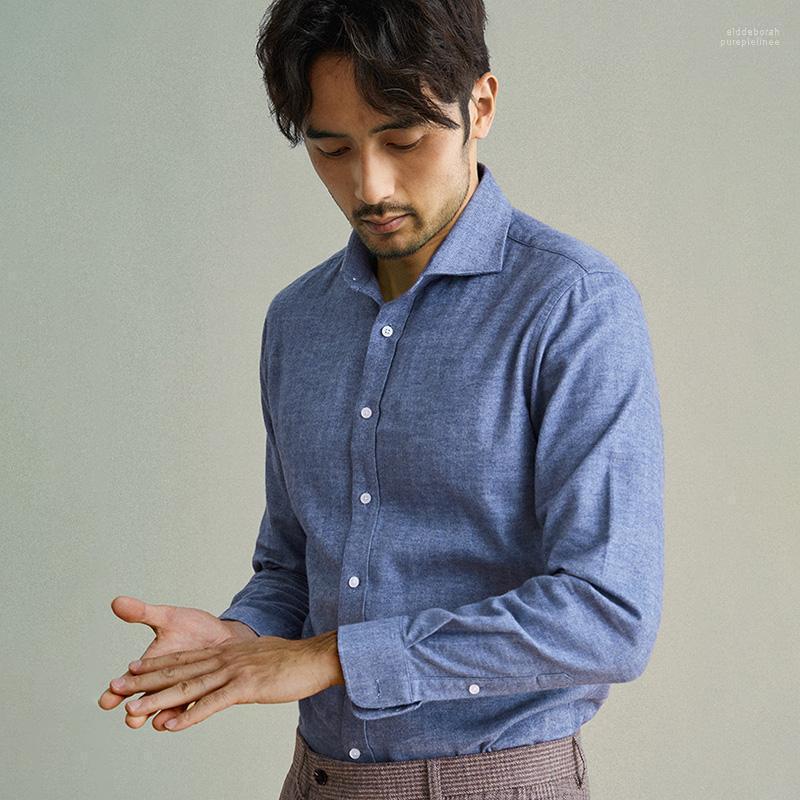 

Men's Casual Shirts Men Luxury Flannel 80S Cotton Thicken Warm Male Clothing Autumn Winter Slim Fit Light Blue Wedding Groom Daily Wear, As the picture