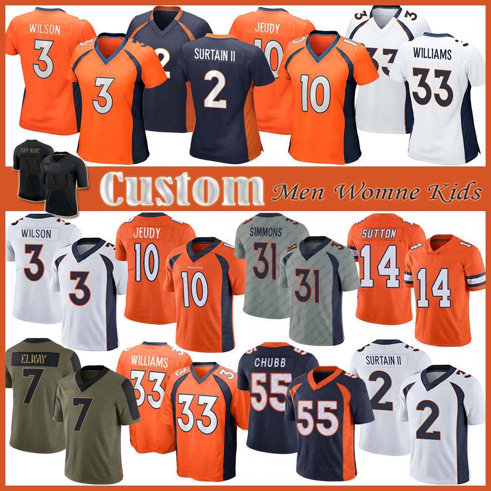 

3 Russell Wilson 33 Javonte Williams Custom Men Women Kids Football Jersey 10 Jerry Jeudy Justin Simmons Patrick Surtain II Bradley Chubb Courtland Sutton John Elway, Picture
