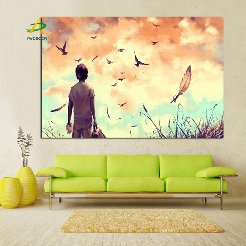 

YWDECOR Boy Looked up at the Sky Creative Abstract Canvas Painting on Canvas Poster Wall Art Picture Living Room Home Decoration