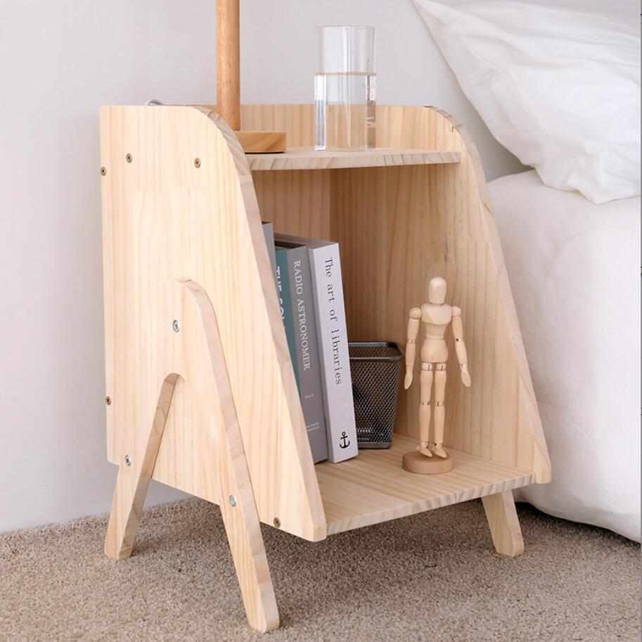Solid wood simple bedside table Bedroom Furniture modern bedsides shelf small family short cabinet creative bedside tables-image-773283865