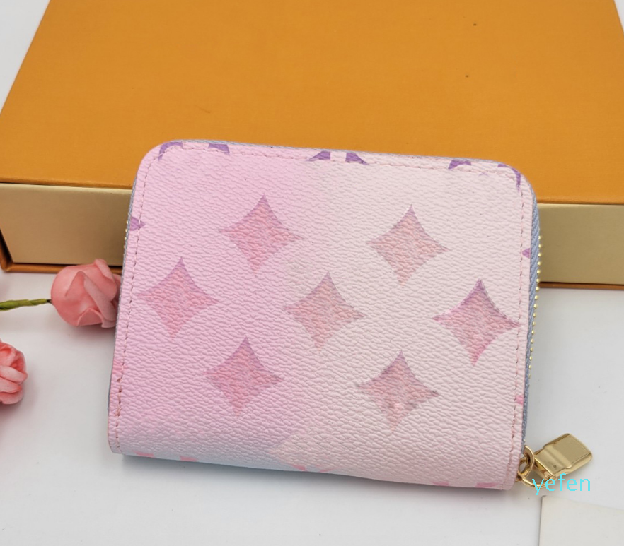 

22Ss Spring in the City Women Luxurys Designers Short Long Wallets Gradient Handbag Classic Flower L Bag, Pink short
