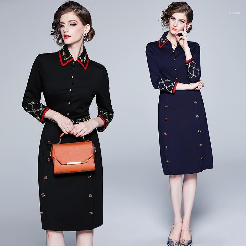 

Casual Dresses Womens Woman Designer Dress Clothes 2022 Runway Embroidery Embroidered Party Business Vintage Office Ladies Work Wear, Black