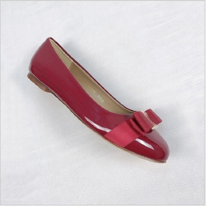

XGRAVITY Fashion Autumn Elegant Flat Knot Red Patent Leather Women Round Toe Shoes Ladies 220613, Wine red flat