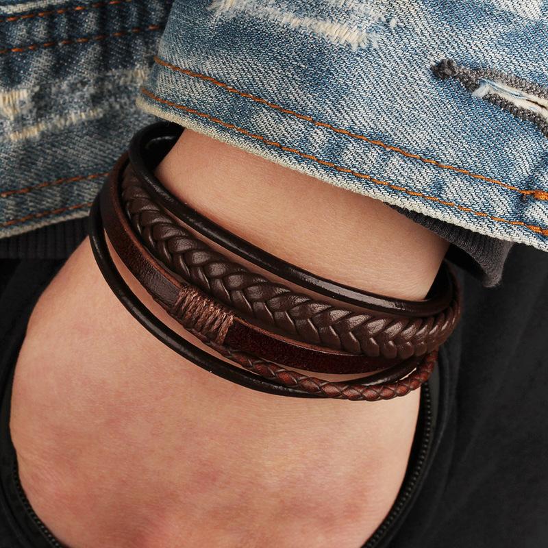

Charm Bracelets Trendy Genuine Leather Men Multilayer Braided Rope Alloy Magnetic Buckle For Male Female JewelryCharm