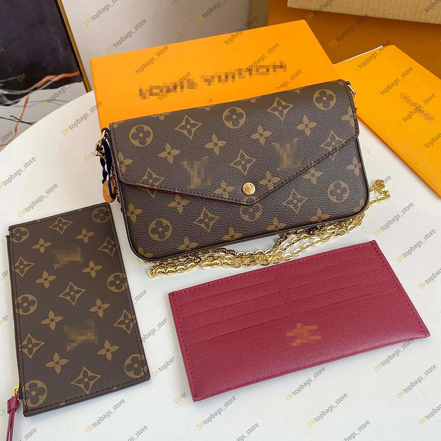 

LVS Louiseity Vuttons Viutonity GGs Luxury Designer Handbag Purse Women POCHETTE FELICIE Shoulder Bag 3pcs Embossed Flower Clutch Crossbody