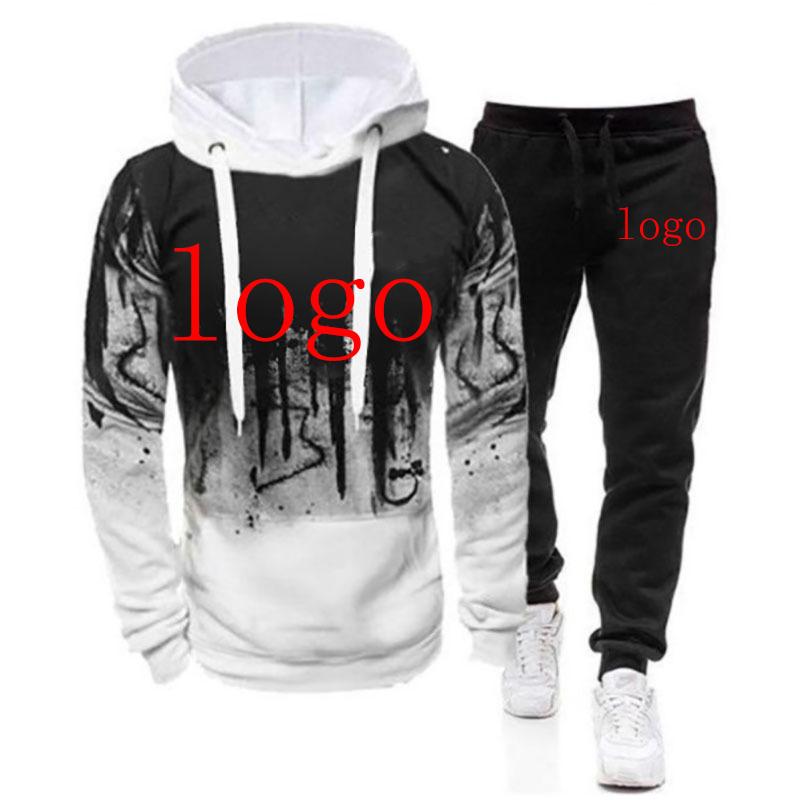 

Men' Tracksuits Logo Customization Printed Spring Autumn Casual Sportswear Men Two-piece Hoodie + Trousers Suit High Quality Gradient