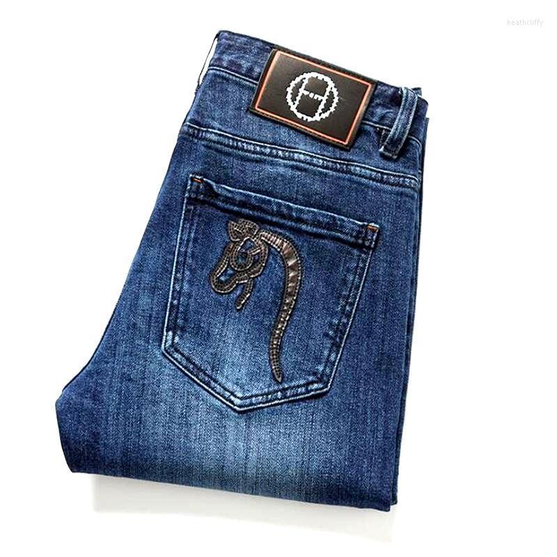 

Men's Jeans High Quality Delicate Manual Work Men's Europe Station High-End Embroidery Stretch PantsMen's Men'sMen's Heat22, Blue