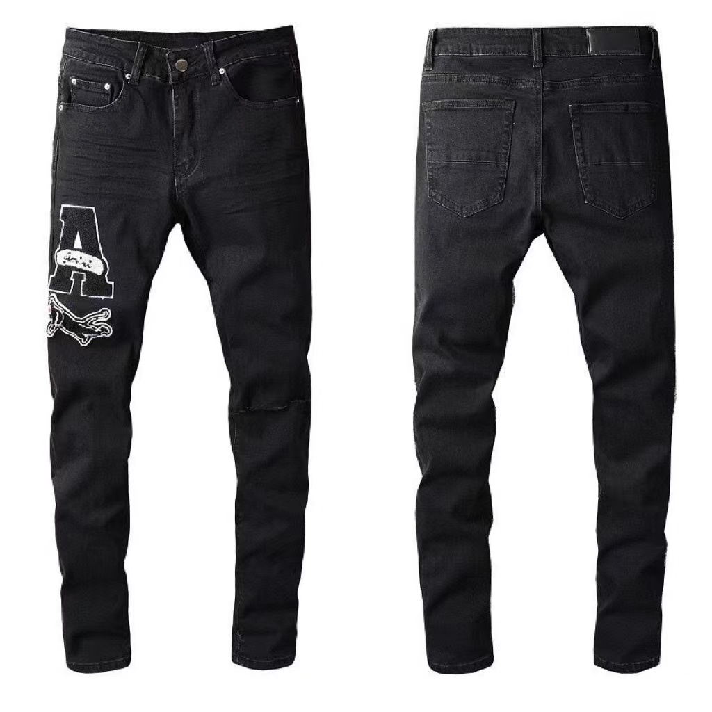 

Summer Popular Mens Jeans Hip-hop Zipper Hole Washed Jean am Pant Men Designer Clothes Cool Guy Denim man Jeans Embroidery Biker Pants Fashion Holes Trouser Size 32, Customize