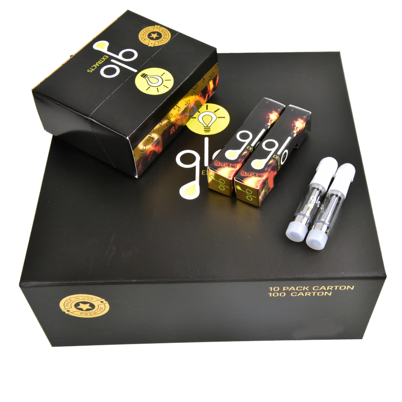 

0.8 1.0ml Vape Carts Glo Extracts Cartridge Empty Vapes Pen Atomizer Packaging E Cigarettes Carts Glass Thick Oil Vaporizer Pens