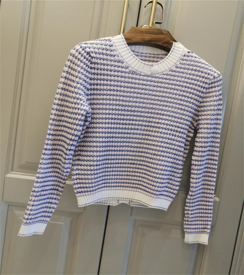 

Women' Sweaters Stripe Color Sweater Knit Blouse Minority Shoulder Embroidery Letter Top Long Sleeve Female Spring Autumn Pullover, Extra shipping cost