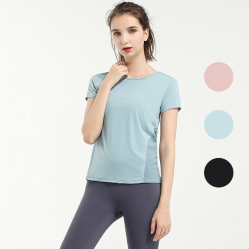 

Lu women's yoga clothes T-shirt V-neck personality lapel running slim beautiful back elastic short casual short sleeves, 01
