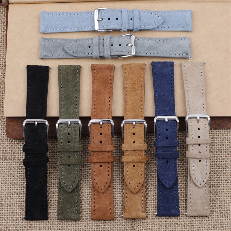 

Soft Suede Leather Watch Band 18mm 19mm 20mm 22mm 24mm Blue Brown Watch Straps Stainless Steel Buckle Watch Accessories 220507