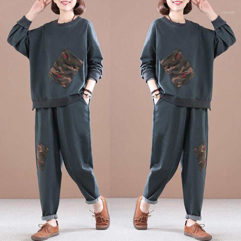 

Women's Two Piece Pants Women Casual Loose Suit Autumn Female Long Sleeve Pullover And High Waist Set Lady Elegant Pleated Pant Sets A38, Gray
