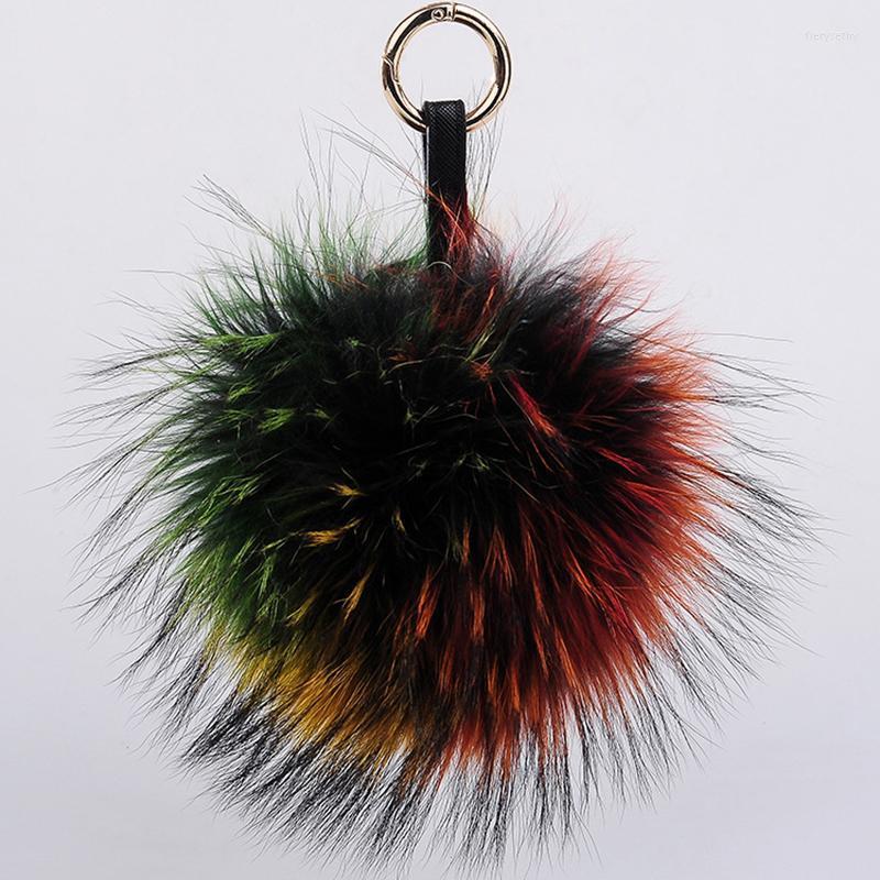 

Keychains Luxury Real Fur Key Chains Pompom Keychain 15cm Fluffy Raccoon Ball Gold Pompon Keyring Charm Bag Pendant GiftsKeychains Fier22