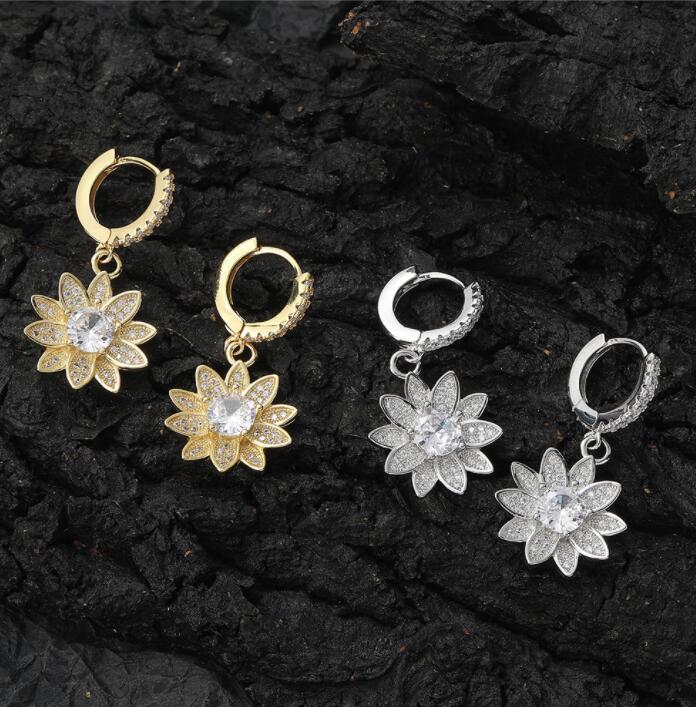 

Women Dangle Earrings Brass CZ Flower Shape Eardrop Women Fashion Jewlry