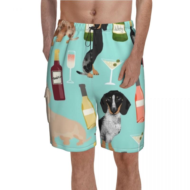 

Men' Shorts Dachshund Wine Board Champagne Cocktails Short Pants Elastic Waist Pattern Print Swim Trunks Plus Size
