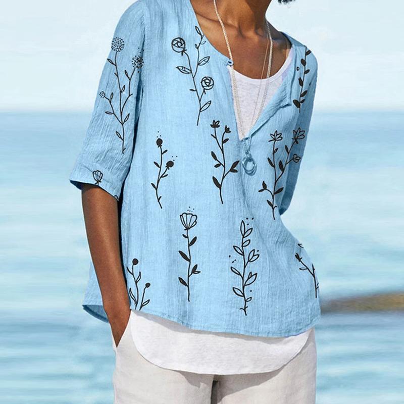 

Women' Blouses & Shirts Elegant Simple V-Neck Button Female Casual Short Sleeve Loose Blusa 2022 Summer Fashion Retro Printed Tops Women Bl, 01 pink