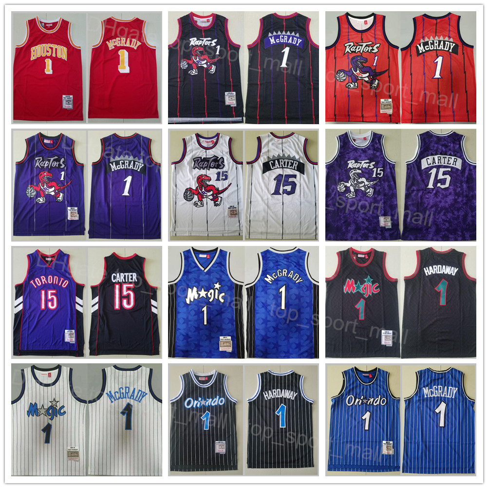 

Vintage Mitchell and Ness Basketball Vince Carter Retro Jersey 15 Penny Hardaway Tracy McGrady 1 Stripe Team Black Red White Purple Blue For Sport Fans Top Quality