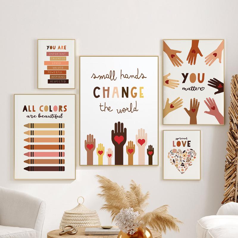 

Paintings Powerful Love Hands Prints Poster Human Equality Kids Wall Art Diversity Friendship Canvas Painting Brush Classroom Nordic Decor