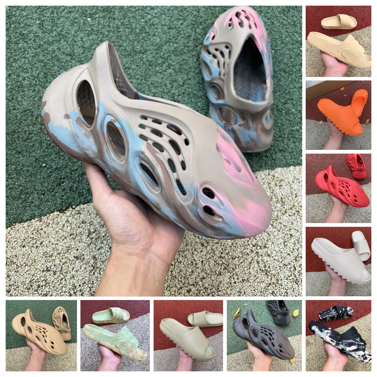 

2023 Slides Slippers Desert Sand Summer Brown Flat Mens Women Beach Resin Slide Sandal Graffiti Bone Rubber MXT Moon Gray Mineral Blue Vermillion Red Designers, Bubble package bag