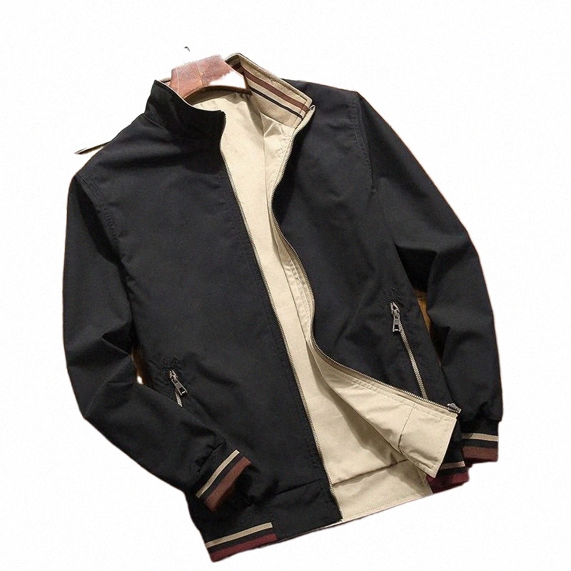 

men's Jackets "Quality Double Side Bomber Solid Casual Men Spring Autumn Outerwear Mandarin Sportswear Mens For Male Coats M-5XL " U9BL#, Black